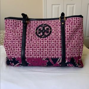Tory Burch Purple Nylon Expandable Tote- Very Good